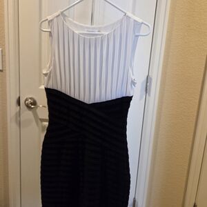 Elegant Striped White and Black Dress by Calvin Klein